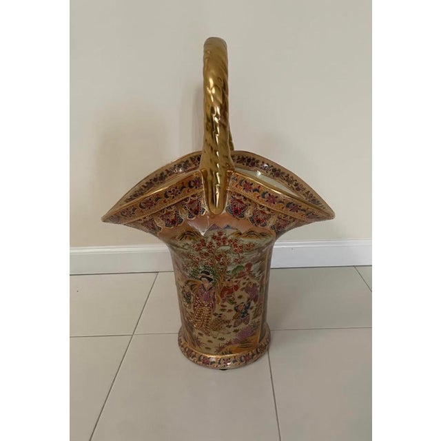 MINT NOS Vintage Royal Satsuma pottery basket vase. Estate Piece.