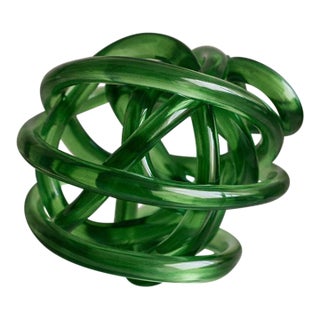 Vintage Murano Style Green Glass Knot Sculpture For Sale