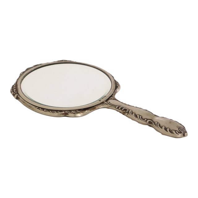 Art Nouveau Style Hand Mirror in White Metal, France, 1940s For Sale - Image 3 of 13