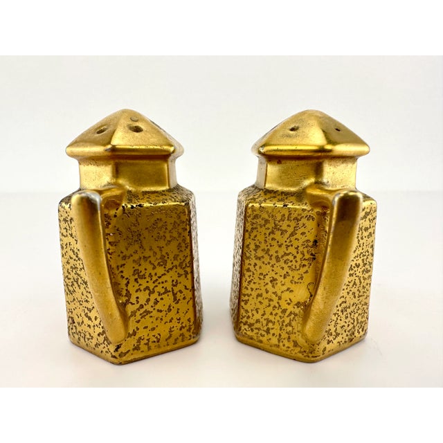 Japanese Vintage Mid Century Japanese Gilded Hexagonal Salt and Pepper Shakers For Sale - Image 3 of 7