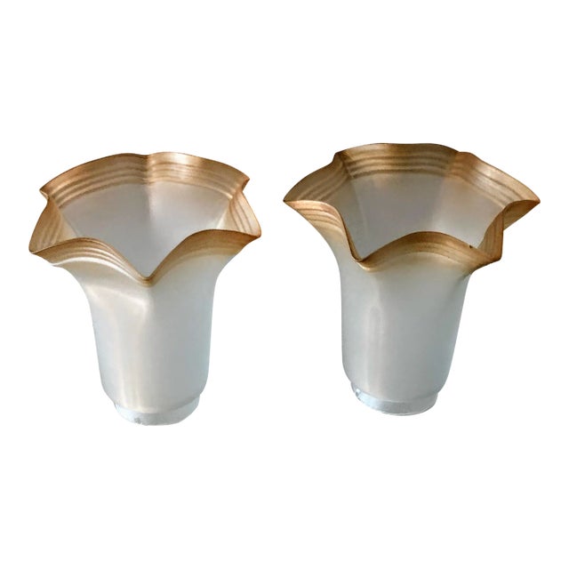Pair of Late 20th Century Vianne Cognac Tulip Otteson Glass Satin Shades For Sale