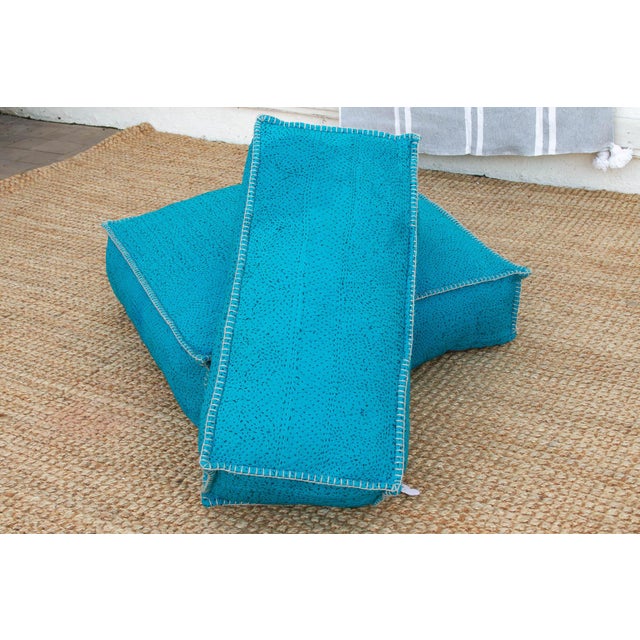 Turquoise Vintage Hand-Stitched Vibrant Turquoise Floor Seating Set For Sale - Image 8 of 9
