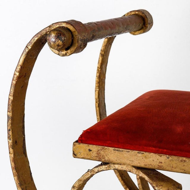 Set of Gilded Wrought Iron Curule Stools with Seats, Early 20th Century For Sale - Image 3 of 7