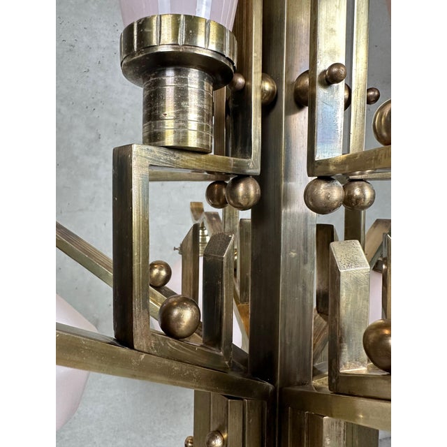 Art Deco Chandelier in Opaline and Brass, 1930s For Sale - Image 18 of 18