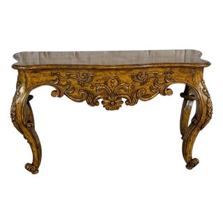 Italian Rococo Style Hand- Carved Walnut Console Table For Sale