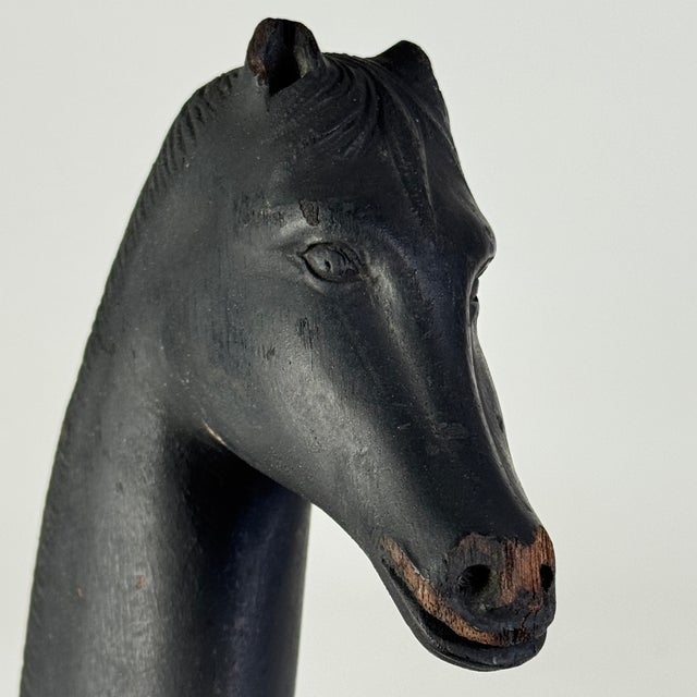 Antique Wooden Hand Carved Pair of Americana Horse Head Barn Bridle Hooks, Sculpture For Sale - Image 11 of 14