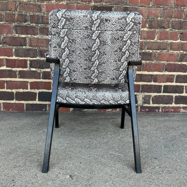Faux Snake Skin and Metal Armchair by All-Steel Reupholstered Restored For Sale In Cleveland - Image 6 of 13