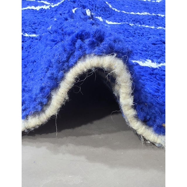 Mid-Century Modern Royal Blue Zigzag Wool Rug - 9.9 X 8 Ft For Sale - Image 3 of 6
