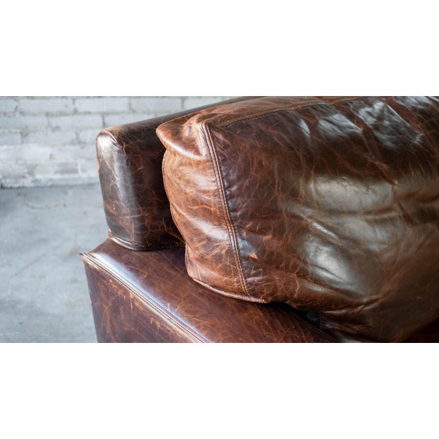 Animal Skin Restoration Hardware Maxwell Distressed Cigar Luxe Leather Sofa For Sale - Image 7 of 12