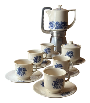 Vintage Blue Floral Espresso Service from Krone Porzellan, 1950s, Set of 7