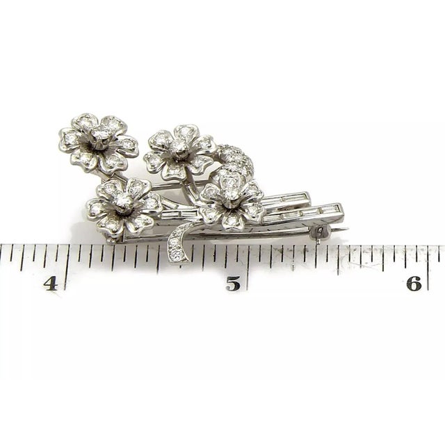 Late 20th Century Platinum Diamond & Solid Spinning Floral Spring Brooch Pin For Sale - Image 5 of 5