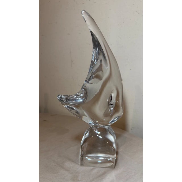 1980s Large Vintage Handmade Blown Daum Crystal Glass Angel Fish Sculpture Statue 14in For Sale - Image 5 of 12
