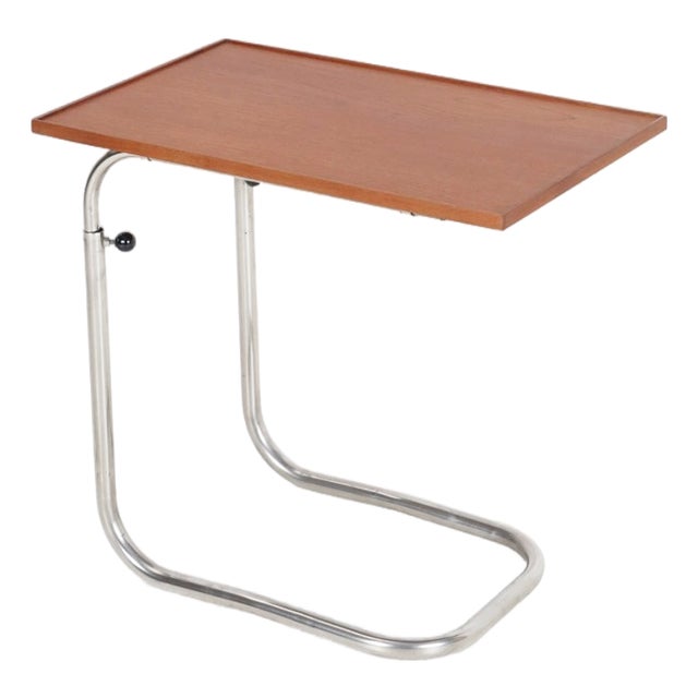 Mid-Century Danish Adjustable Teak and Tube Steel Side Table, 1960s For Sale