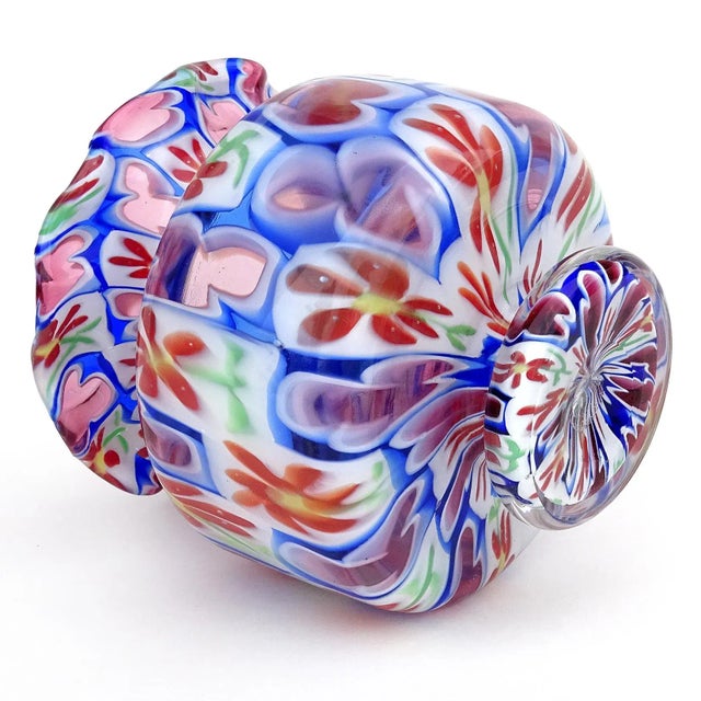 Murano Fratelli Toso Millefiori Daisy Clover Mosaic Vintage Italian Art Glass Ruffle Rim Flower Vase For Sale In Orlando - Image 6 of 7