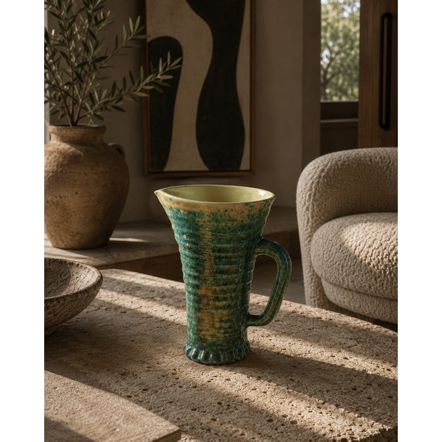 Emerald 1960s Poterie d'Accolay Emerald Green Ceramic Pitcher Vase For Sale - Image 8 of 9