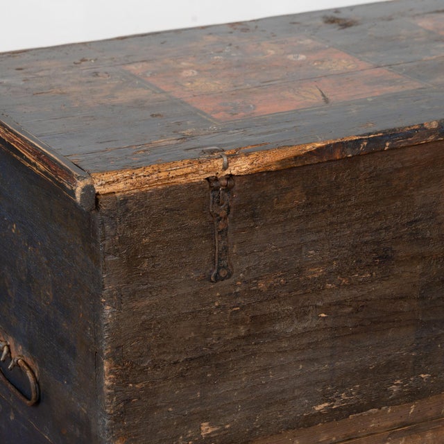 19th Century Hungarian Pine Trunk With Original Hand Painted Decoration and Drawer For Sale - Image 16 of 18