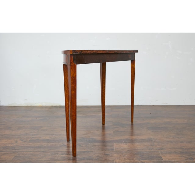 19th Century English Neoclassical Walnut Demi-Lune Table with Tapered Legs For Sale - Image 10 of 12