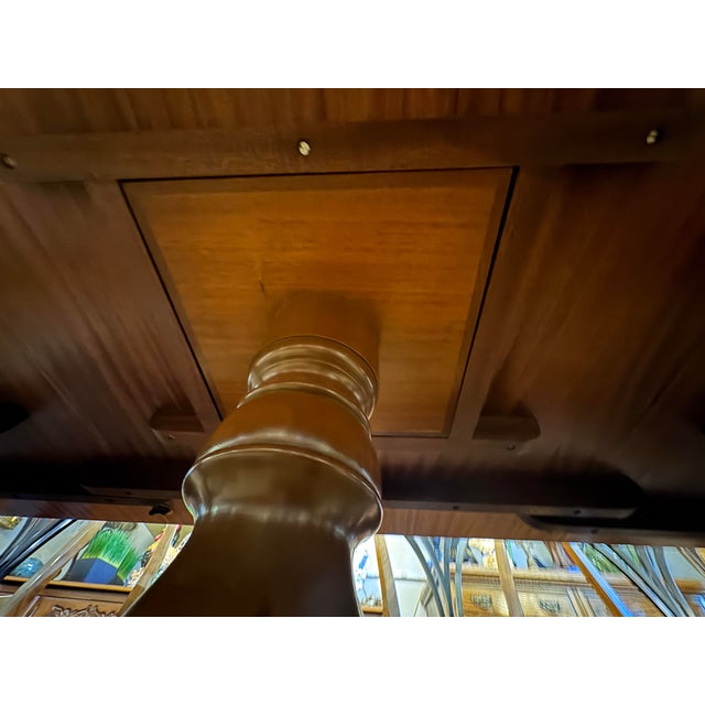 Monumental 12-Foot Figured Burl Wood Triple Pedestal Extension Dining Table For Sale In Houston - Image 6 of 9