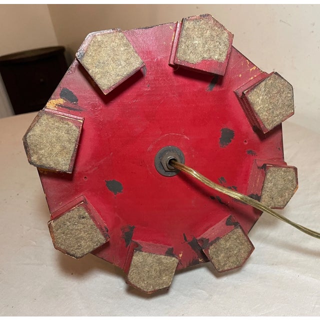 Large Vintage Chinese Dark Green Glaze Pottery Brass Gilt Wood Base Table Lamp For Sale - Image 17 of 17
