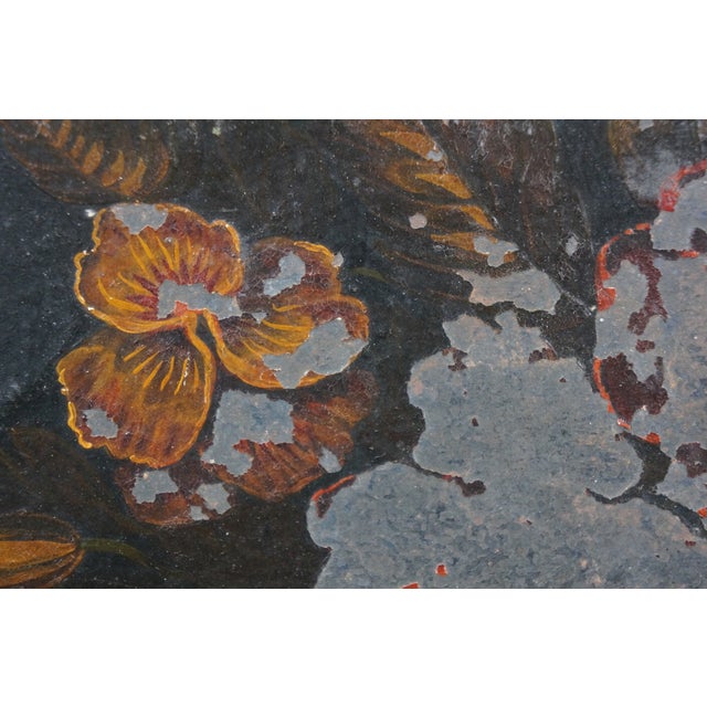 Antique Hand Painted Scaloped Floral Rose Toleware Serving Tray For Sale - Image 12 of 12