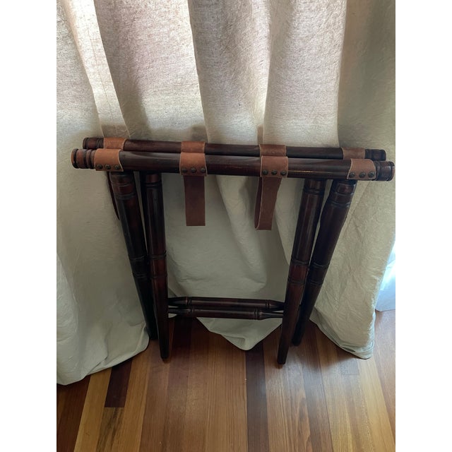 Vintage 1940s Wooden Folding Luggage Rack With Original Leather Straps For Sale - Image 9 of 9