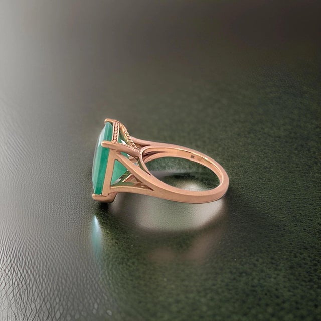 Natural Solitaire Emerald Ring 6.5 14k Yellow Gold 6.62 TCW Certified For Sale - Image 4 of 12