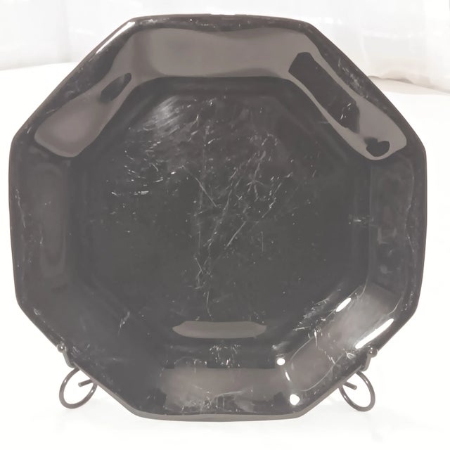 1950s Arcoroc France Octagonal Black Porcelain Plates- Set of 15 For Sale In Chicago - Image 6 of 11