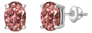 14K White Gold 1.0 Cttw Lab Grown Pink Oval 4 Prong Set Classic Diamond Solitaire Stud Earrings