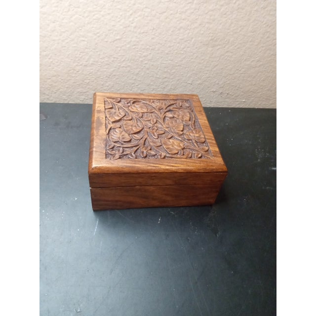 GORGEOUS Carved Sheesham (Rosewood) 5"x5"x2" TREE OF LIFE Trinket Box From India This exquisite trinket box from India...