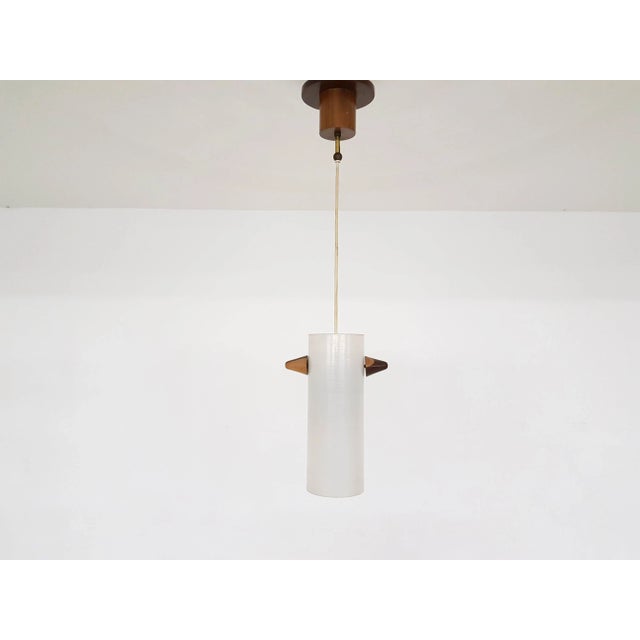 White Vintage Danish Glass & Wood Pendant Lamp For Sale - Image 8 of 8