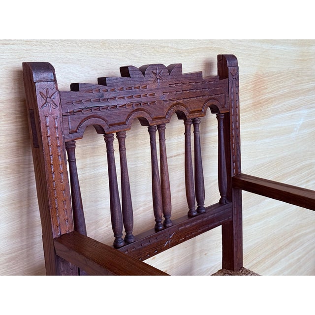 20th Century Pair of Catalan Throne Armchairs in Walnut and Caned Seats For Sale - Image 9 of 18