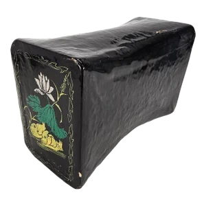 Chinese Opium Pillow Black Lacquer Leather Birds Design