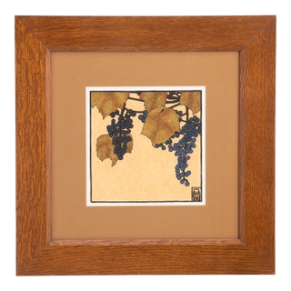 Grape Vine Anita Munman Hannah Overbeck Arts & Crafts Mission Oak Frame Stickley Gouache 1994 Ink For Sale