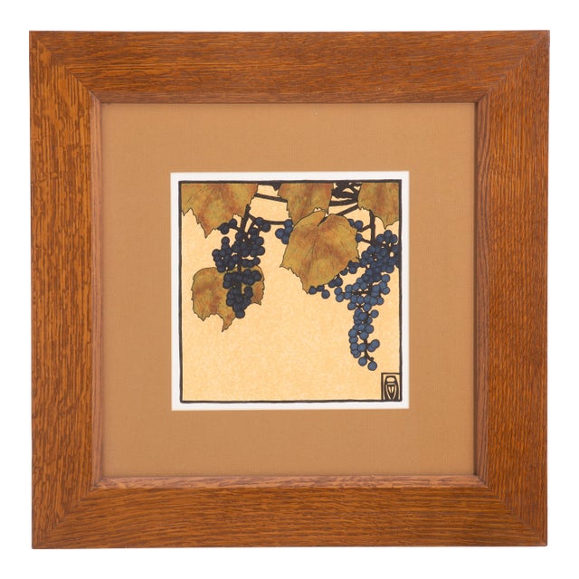 Grape Vine Anita Munman Hannah Overbeck Arts & Crafts Mission Oak Frame Stickley Gouache 1994 Ink For Sale