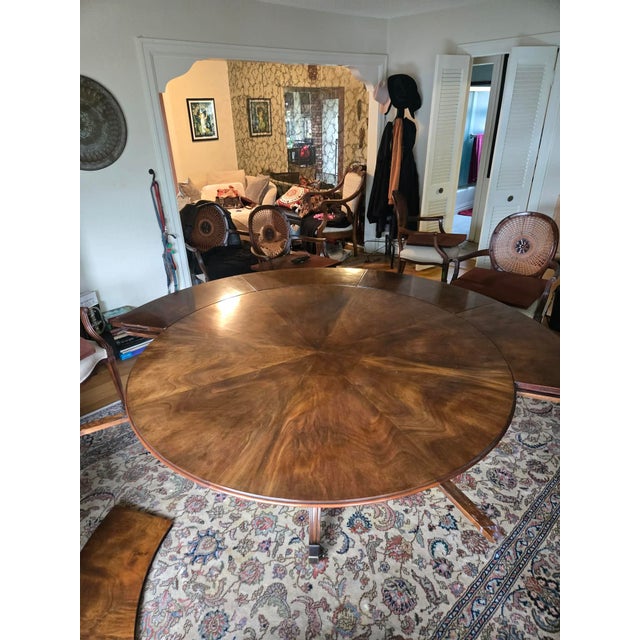 1960s Custom Burton Ching English Mahogany Dining Table – 60" Round / 84" Extended – Original $20,000 Commission For Sale - Image 14 of 17