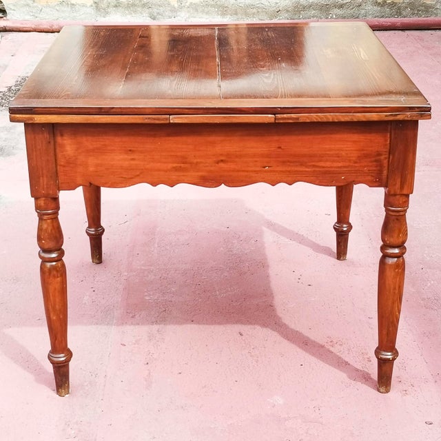 Extendable Pull-Out Table in Solid Fir Wood, Italy, 19th Century For Sale - Image 4 of 17