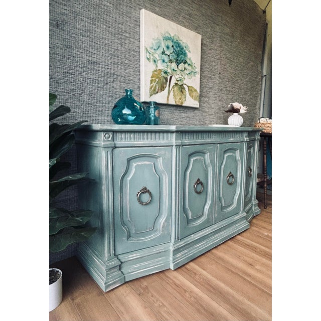 Vintage French Provincial Style Hand-Painted Sideboard With Embossed Drawers For Sale - Image 4 of 12