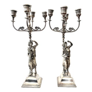 Antique Silver Plate Pair of English Candleabras For Sale