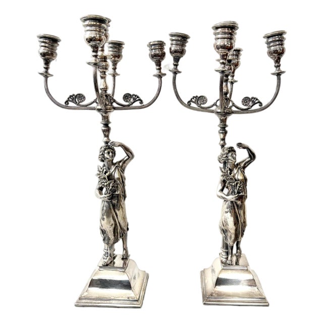 Antique Silver Plate Pair of English Candleabras For Sale
