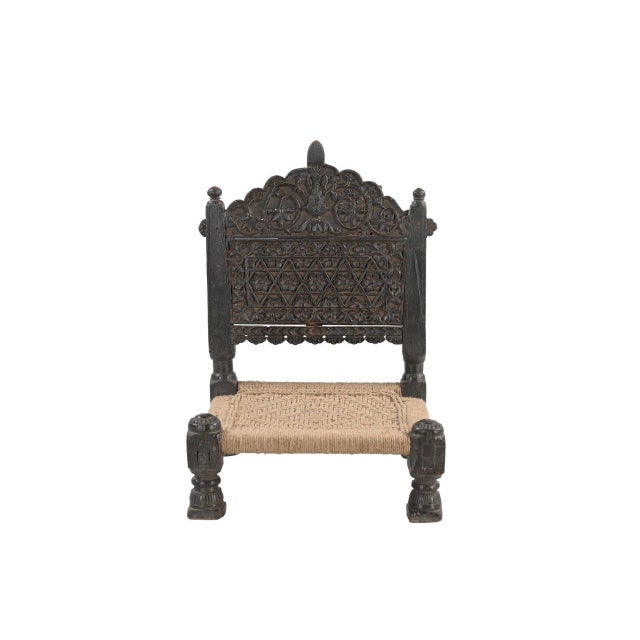 Indian Vintage Indian Carved Teakwood Pita Chair For Sale - Image 3 of 4