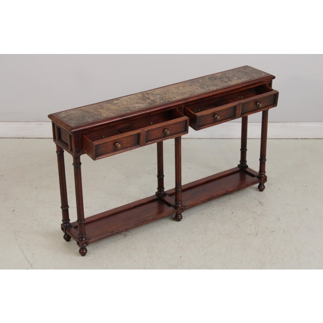 Mahogany 2 Drawer Marble Top Console Table For Sale - Image 4 of 17