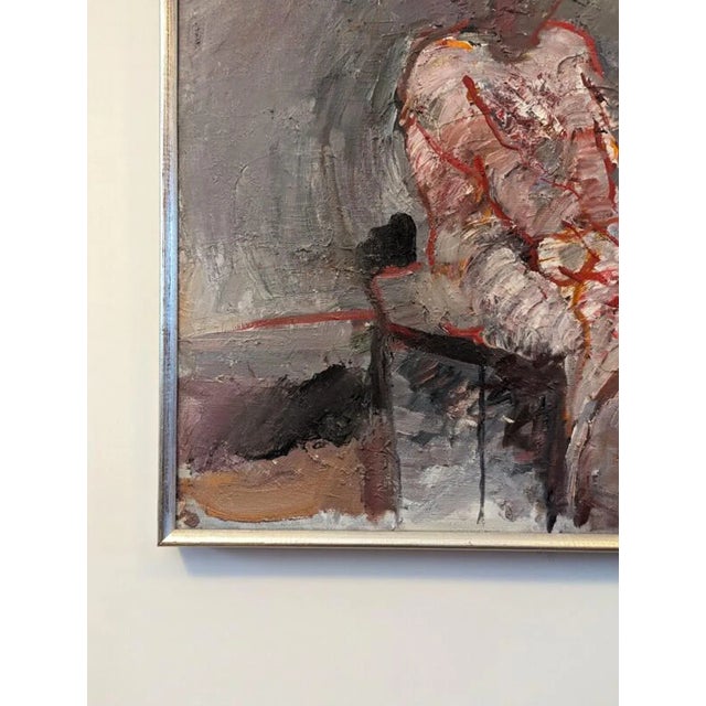 Textile Mid-Century Modern "Enigma" Vintage Oil Painting, Framed For Sale - Image 7 of 12