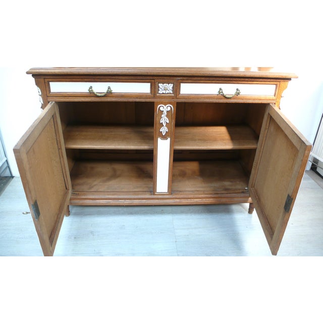 Wood Antique Buffet in Oak and White Applications from 1900s, 1890s For Sale - Image 7 of 8