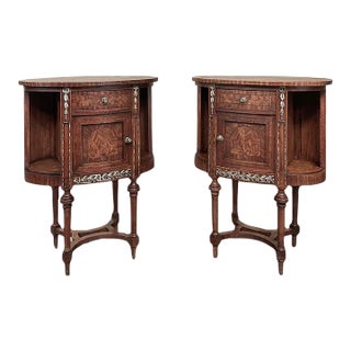 Pair Antique French Louis XVI Oval Marquetry Nightstands ~ End Tables For Sale