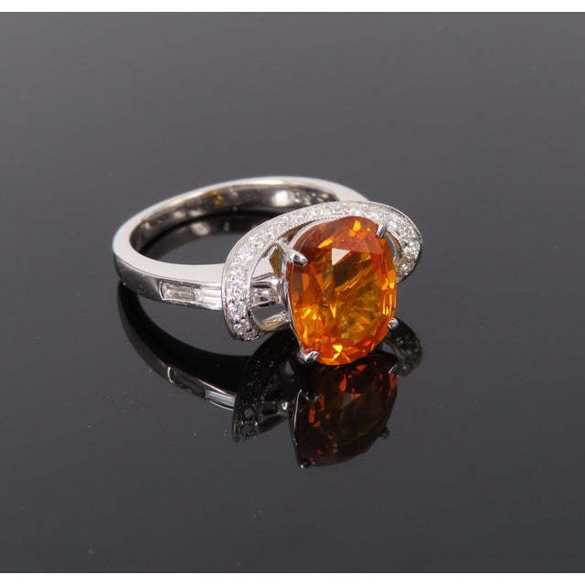 Metal Late 20th Century 4.49ct Gia Vivid Orange Sapphire & 0.51ct Diamond Platinum Ring Size 6.5 8.1gr For Sale - Image 7 of 12