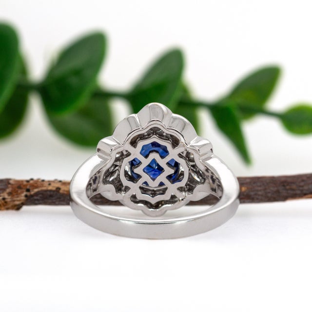 Blue Vintage Inspired 2cts Ceylon Sapphire Ring W Natural Diamonds in 14k Solid Gold, Size 6.75 For Sale - Image 8 of 10