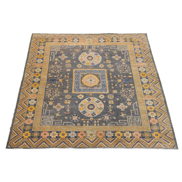 12x14 Modern Khotan Style Charcoal & Gold Handmade Wool Area Rug For Sale - Image 4 of 11