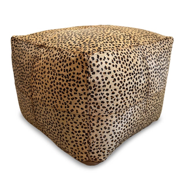 2020s Leopard Pattern Hide Pouf Ottoman For Sale - Image 5 of 10