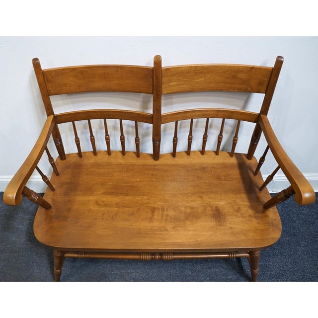 Late 20th Century High End Vintage Solid Hard Rock Maple Colonial Early American 35" Bench Settee For Sale - Image 5 of 10