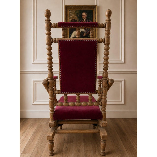 Danish Oak Highback Platform Rocking Chair in the Manner of Henning Kjærnulf, Circa 1970s For Sale - Image 4 of 6